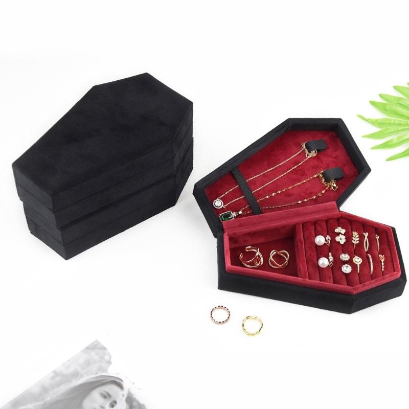 Elegant Coffin Shaped Box Gothic Style Jewelry Container Vintage Rings Necklace Holder Fashionanable Halloween Decor