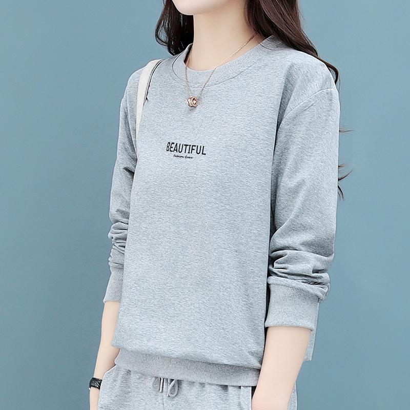 Women's Korean-Style Casual Long-Sleeve Pullover Sweatshirt Loose-Fit with Letter Print Slimming Effect