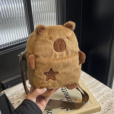 1 funda de felpa con cremallera para teléfono móvil, bonita bolsa cruzada con dibujo de capibara, monedero para niñas, bolso de hombro de gran capacidad