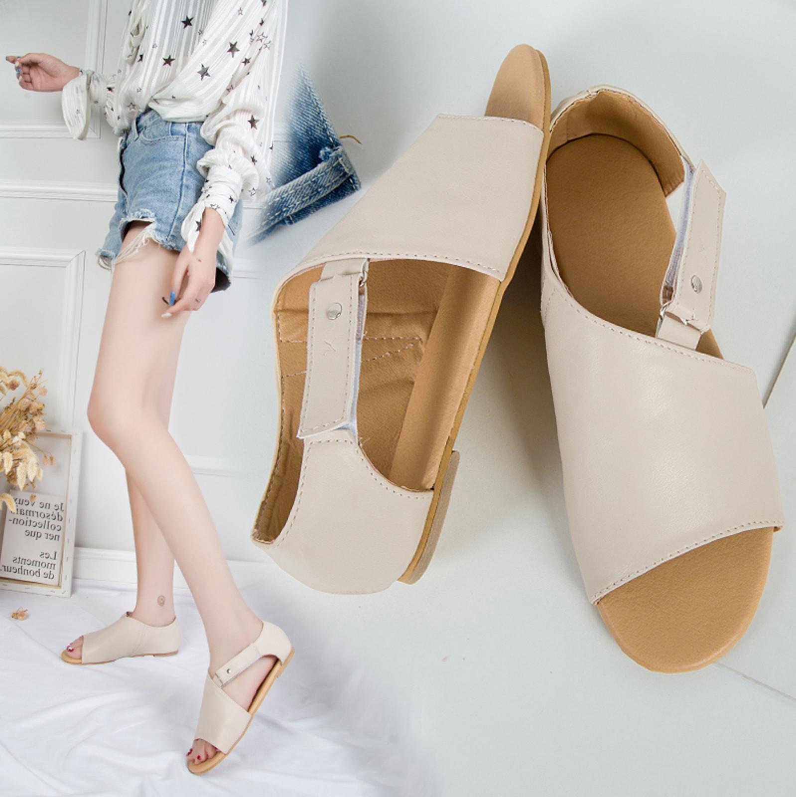 

Туфли Для Женщин Сандалии Плоский Каблук Пряжка Пип-тоу Однотонные Застежка-липучка 37 бежевый