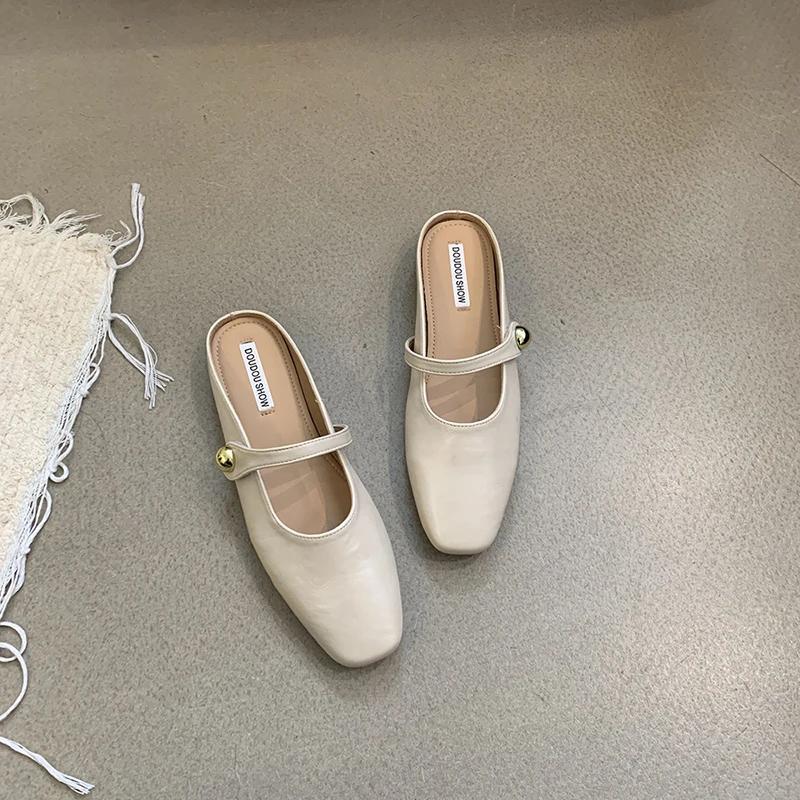 2025 Summer Cover Toe Women Muels Slippers Shoes Fashion Shallow Slip On Street Style Flats Slides Shoes
