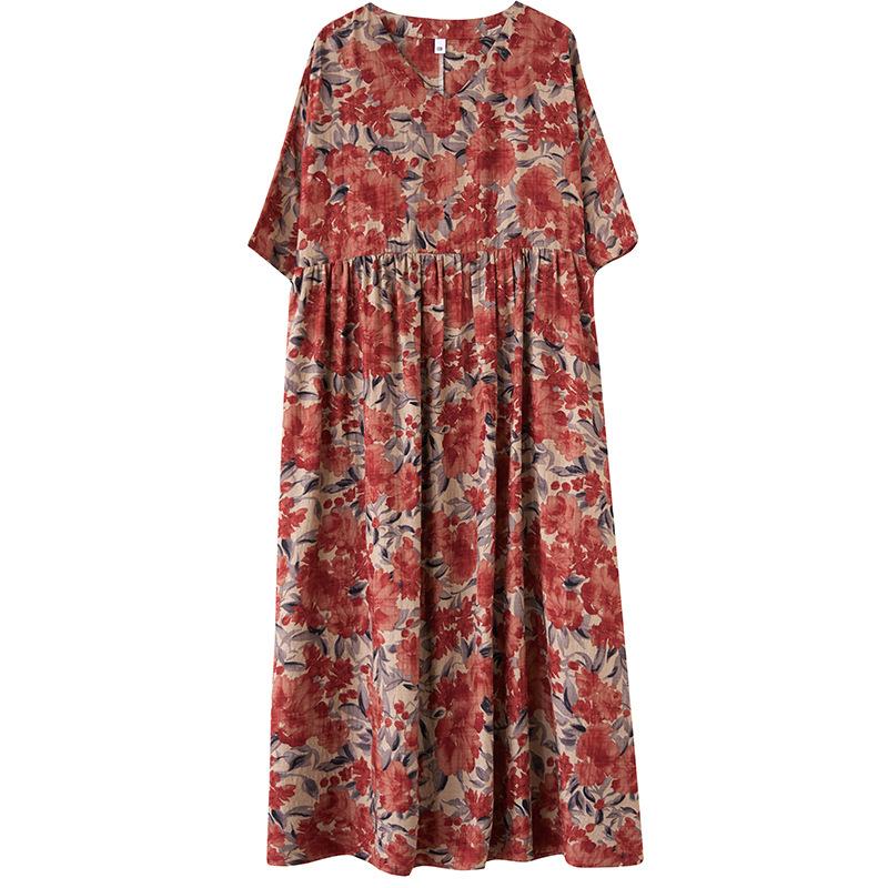 Letnia codzienna luźna sukienka damska bawełniana i lniana plus size