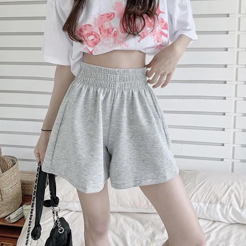 

Woman Summer Wide Leg Shorts Ladies Casual Elastic Waist Sport Short Pants Solid Color Simple Loose Shorts XXS сірий