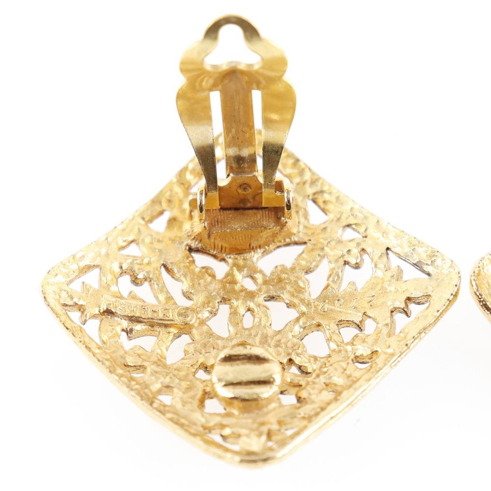CHANEL COCO Mark Earring gold Plated Gold Square 14.3g Women Used