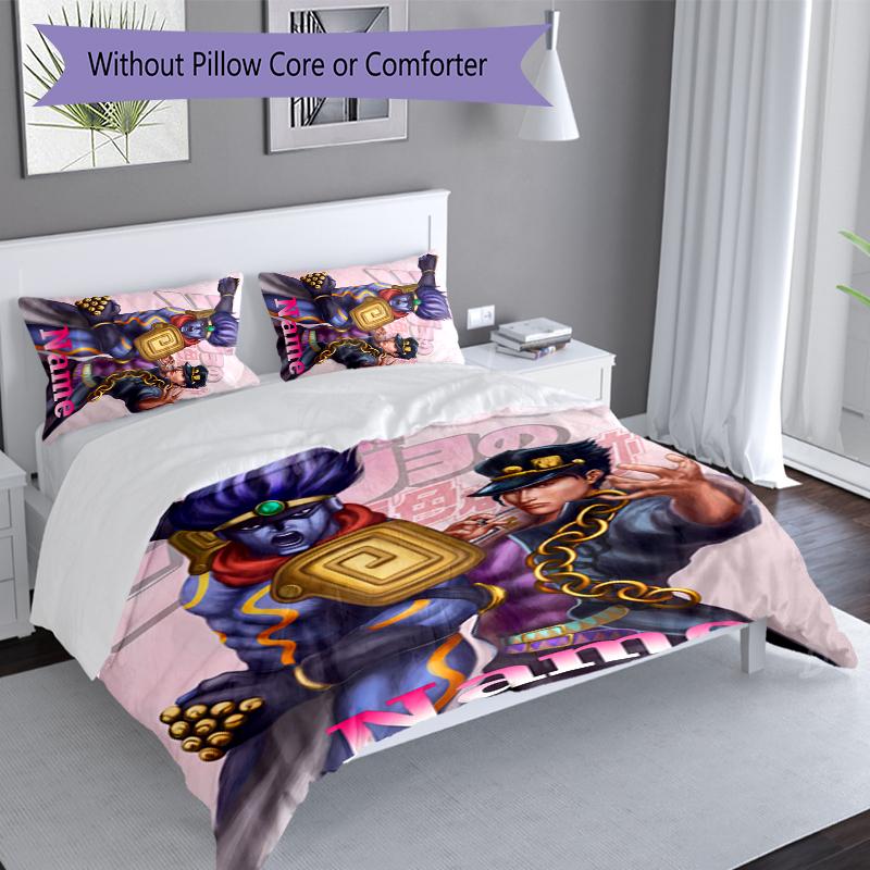 3pcs Custom Name JoJo's Bizarre Adventure Set,Includes 1 Duvet Cover and 2 Pillowcases,All-season Bedroom Decor