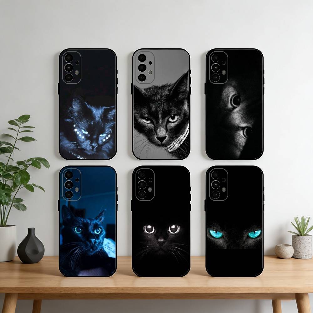 Black Cat Staring Eye Phone Case For Samsung S25,S24,S21,S22,S23,S30,Ultra,S20,Plus,Fe,Note,10,9,5G Black Cover