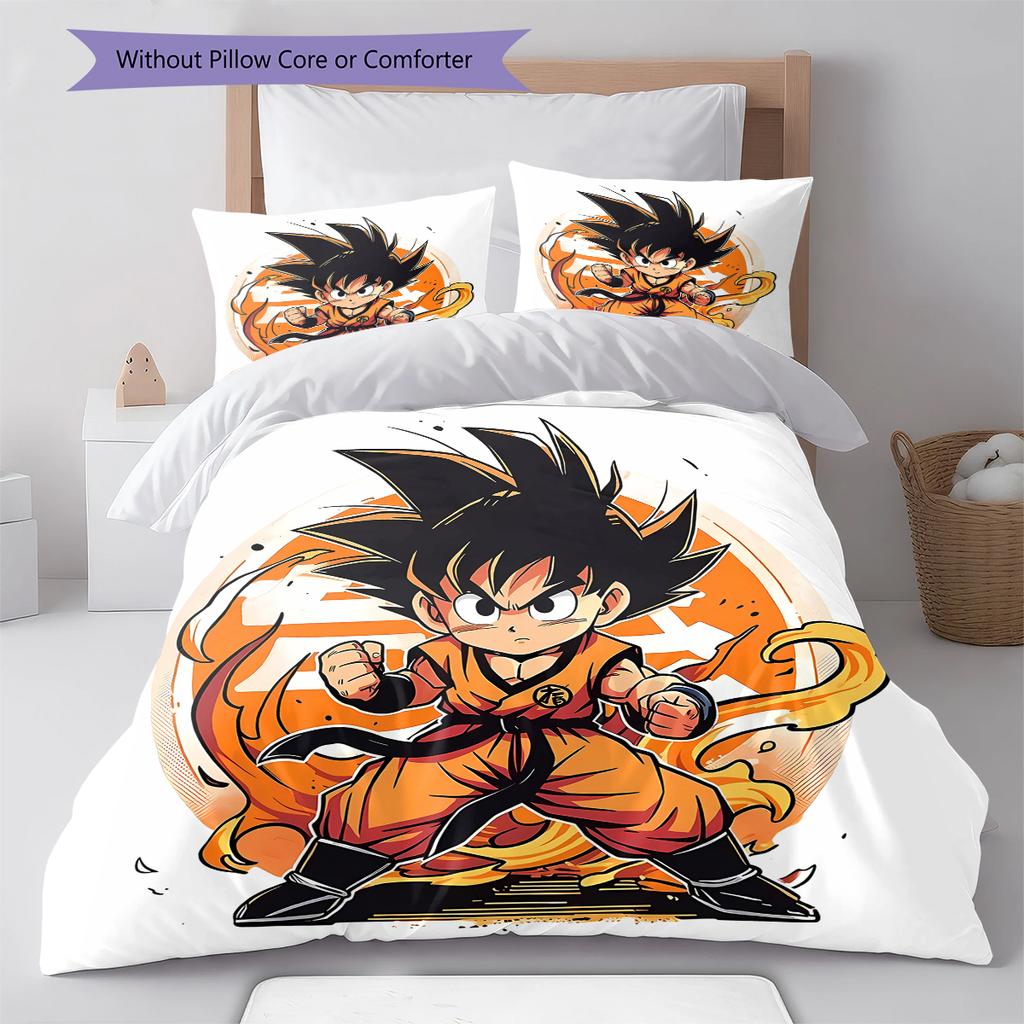 Son Goku Pattern Bedding,Quilt Set Quilt Cover Pillowcase Home Birthday Gift (1 * duvet cover + 2 * pillowcase, without core)