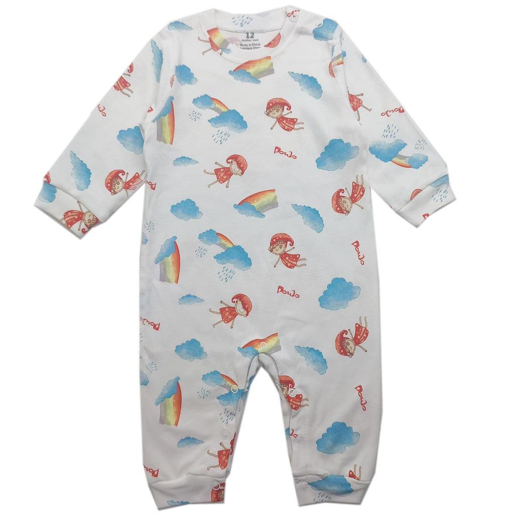 Unisex Long Sleeve Floral Romper for Babies - Snap Shoulder Bodysuit