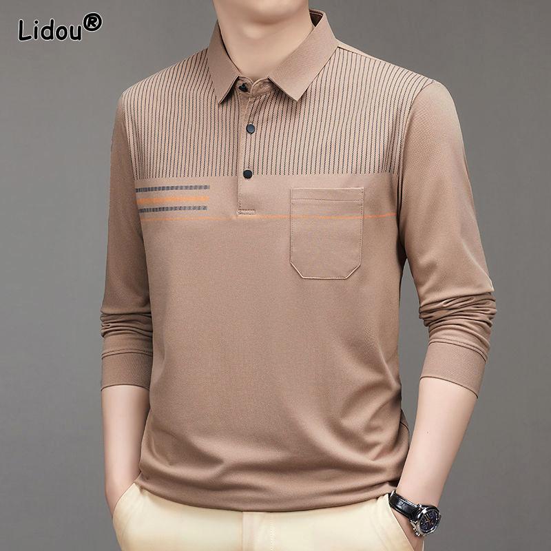 

Весна Осень Новая Футболка с Длинным Рукавом Мужская Среднего Возраста Пожилая Папа Свободная Тонкая Рубашка ПОЛО с Лацканами Топ M верблюд