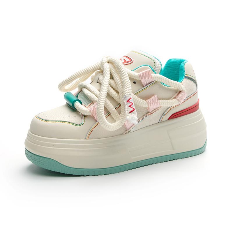 

Women s shoes 2026 autumn new versatile casual white shoes women s leather inner height increasing women s shoes thick sole 33 бежевый