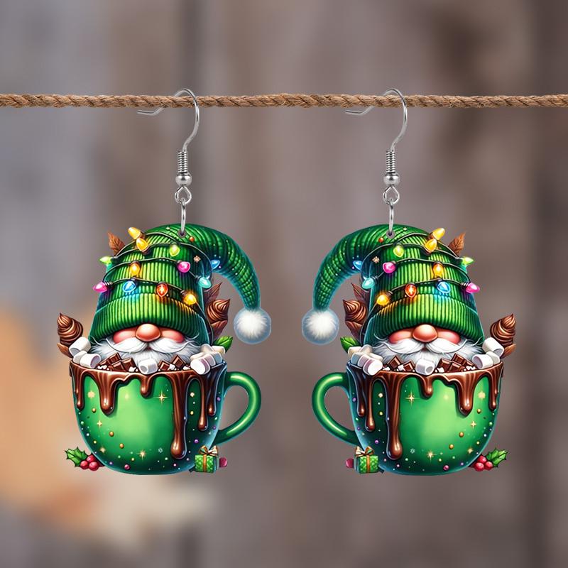 

Рождественские очаровательные серьги-гвоздики в форме зеленого гнома из акрила, серьги для женщин, милые классические рождественские украшения