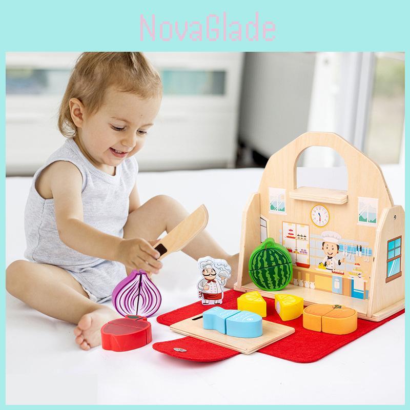 Wooden Pretend Play Kitchen Set With Portable Handbag For Kids Imaginative Role Play