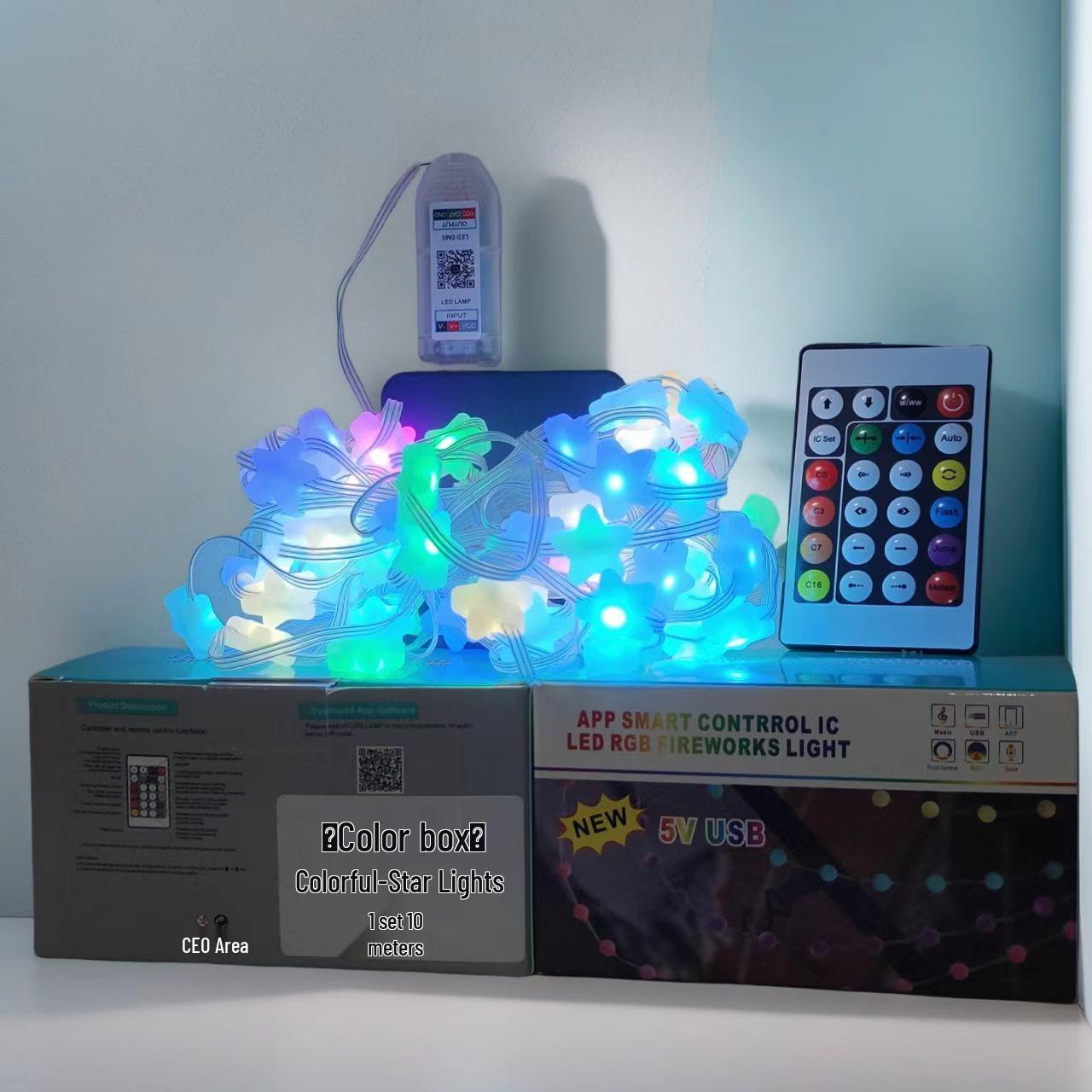 

Iridescent Star String Lights: USB-Powered Ambient Decor for Outdoor Camping and Holidays 10m 66 lights USB Remote [Bluetooth APP]