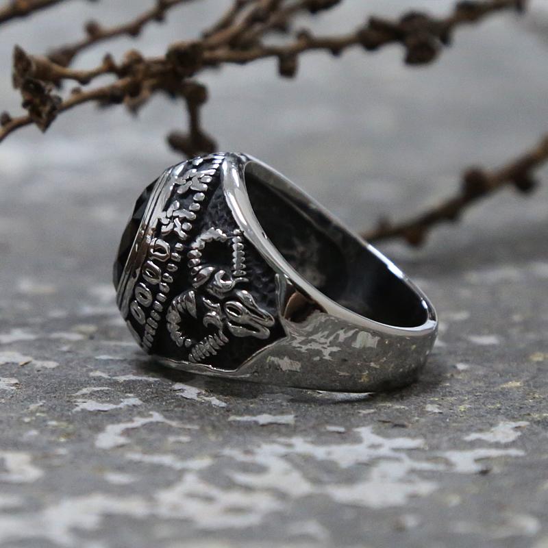Gothic Style Big Black Stone Ring For Men And Women Egyptian The Eye Of Horus Stainless Steel Ring Pagan Baphomet Ring