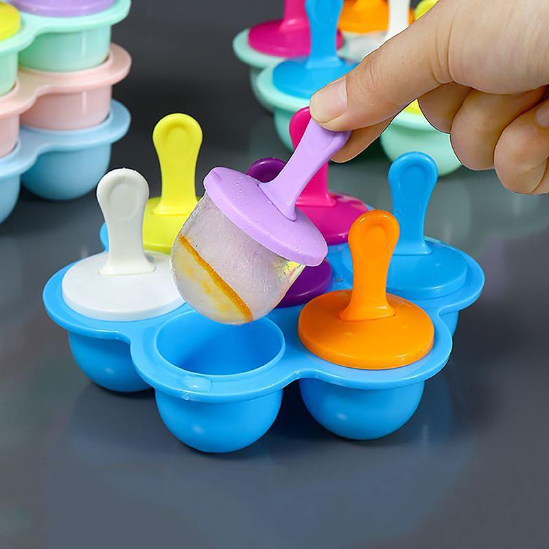 7 Holes Diy Ice Cream Pops Silicone Mold Ice Cream Ball Maker Popsicles Molds Baby Fruit Shake Home Kitchen Accessories Tool