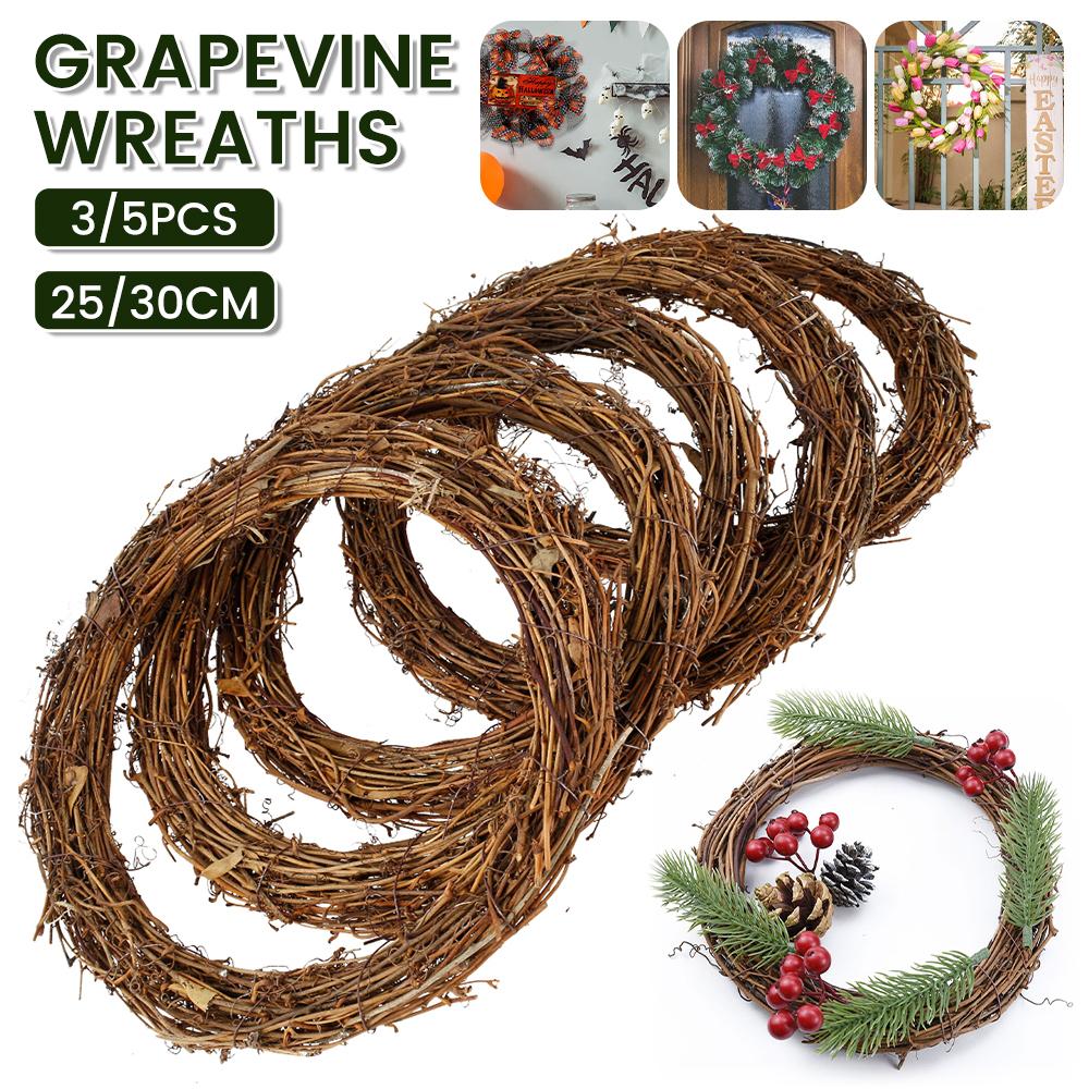 Natural Wreath 25/30cm Retro Christmas Rattan Wreath Rings for Wall Decor Rattan DIY Door Hanger for Home Wedding Fall Decor