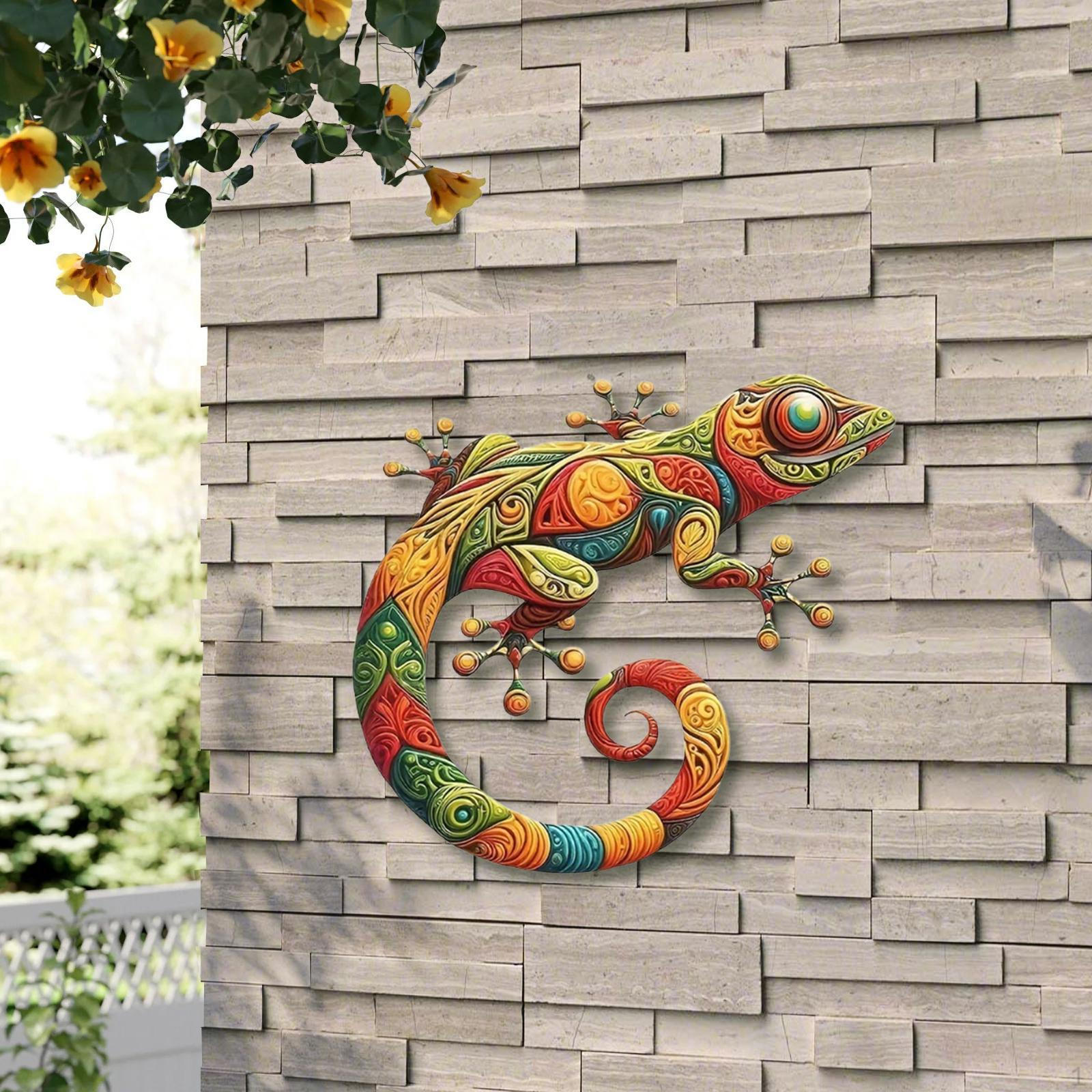 

Металлические статуэтки животных Геккон Декор Подарок для дома и сада 30x27.4cm_Colorful