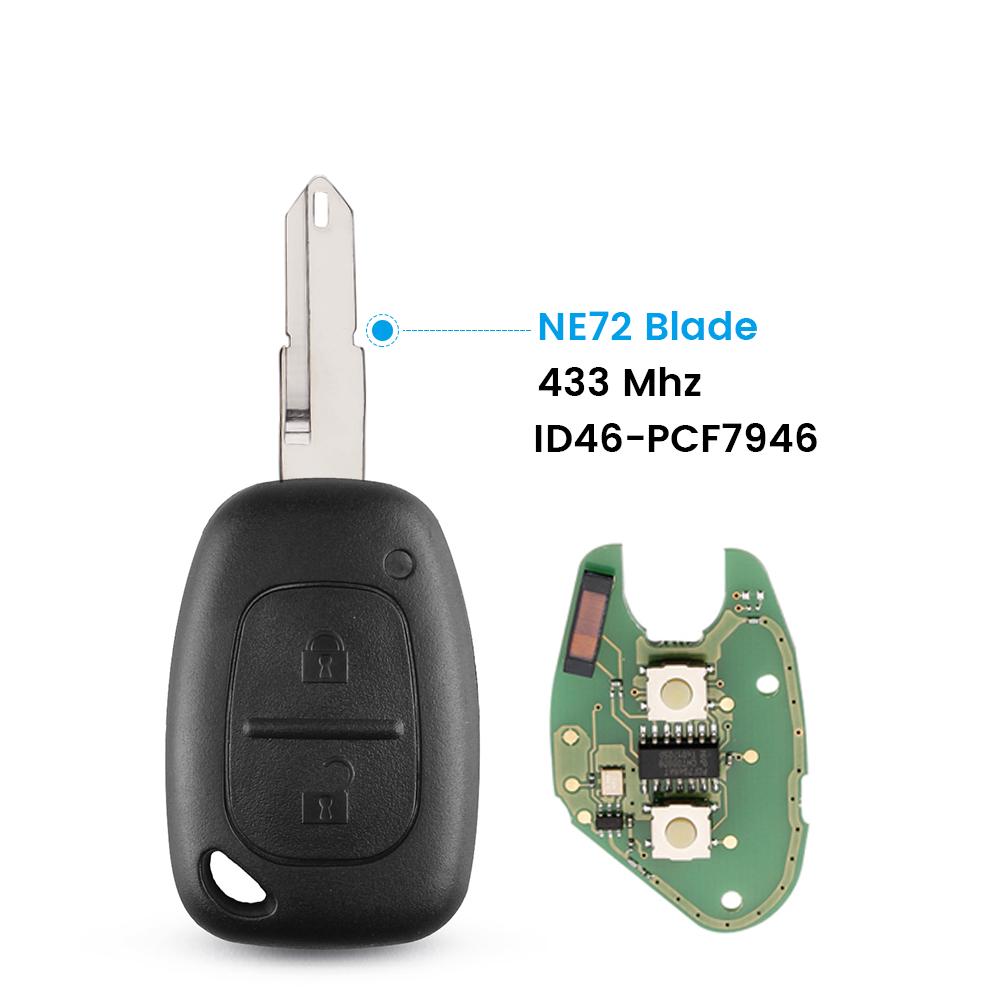KEYYOU For Renault Traffic Master Vivaro Movano Kangoo Remote Key Fob 2 Buttons 433MHz ID46 Chip Transmister NE73 VAC102 Blade