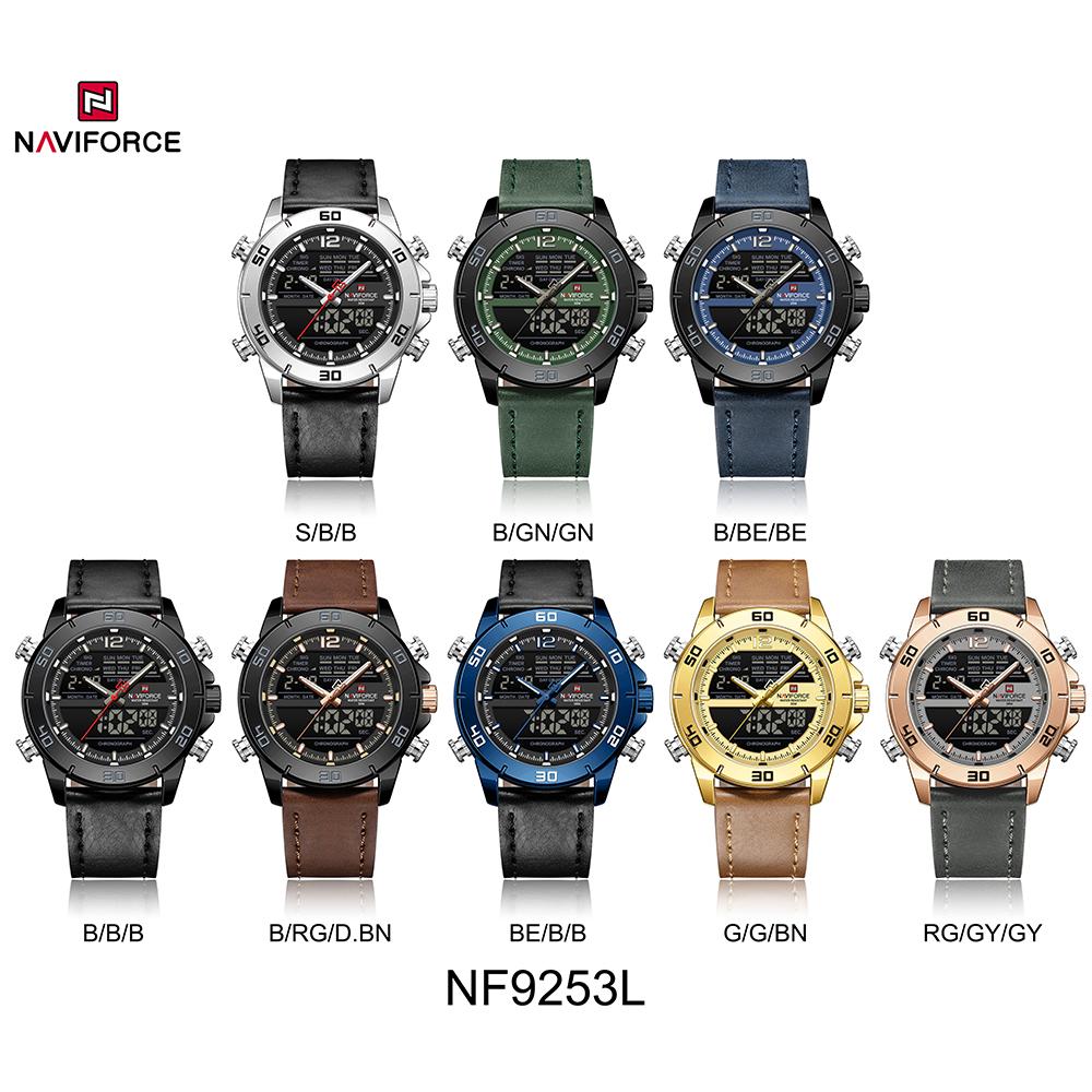 Naviforce Men's Leather Chronograph Quartz Watch Calendar Date 3ATM Waterproof Night Pattern Luminous Pointer Multifunctional Men's Watch NF9253L