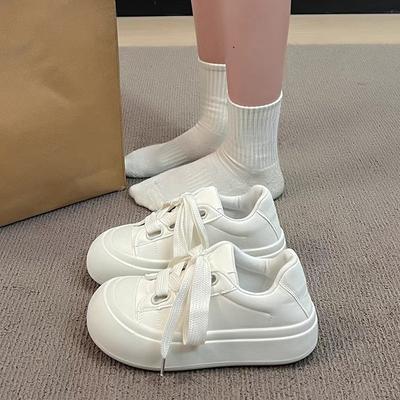 Ugly and Cute Big Head Shoes Women's Spring and Autumn New Ins Versatile Platform White Shoes with Skirt Casual Bread Shoes