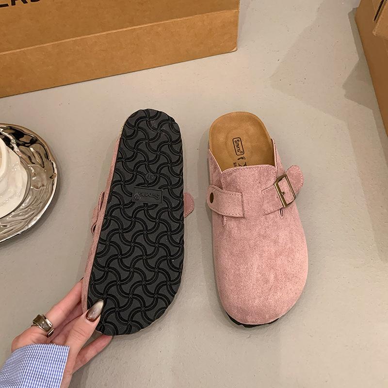 Popular shoes women's 2025 spring and autumn new pregnant women's bag head half slippers, wearing thick-soled lazy people with one foot, retro wom