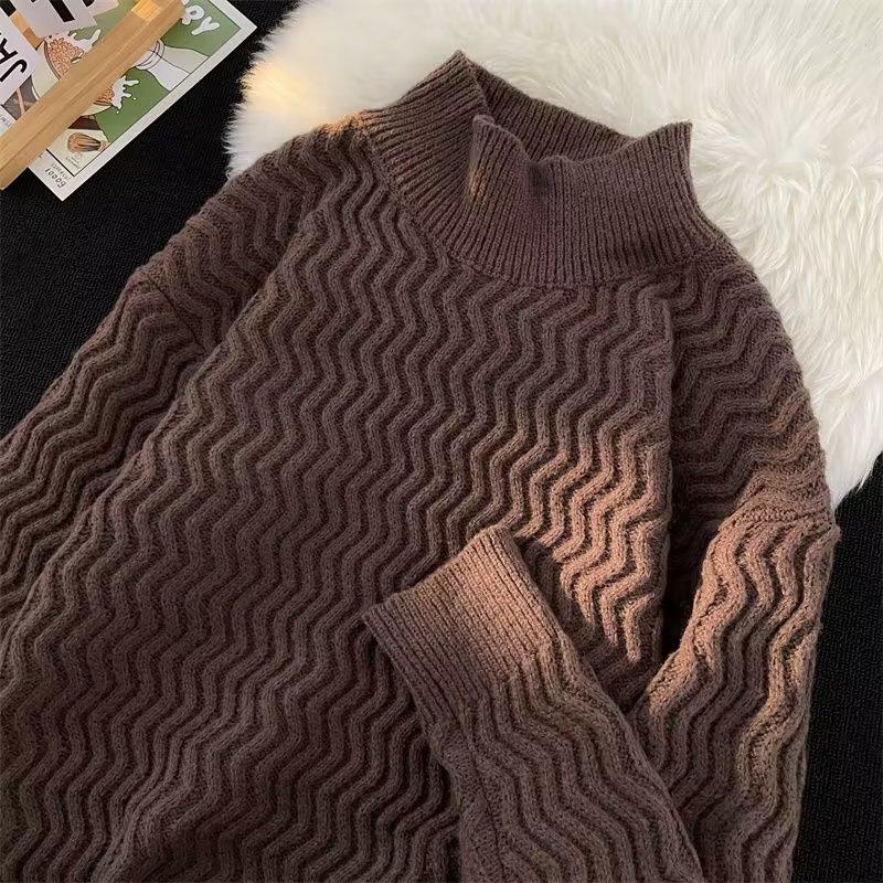 

Winter Semi-turtleneck Sweater Men s Simple Solid Color Knitted Sweater Japanese Trend Ins Loose Warm Thread M