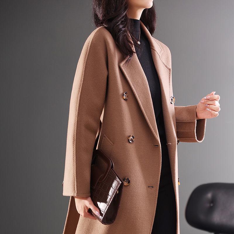 

Двустороннее шерстяное пальто - средней длины, однотонное, в корейском стиле для осени и зимы, универсальная женская мода. Medium