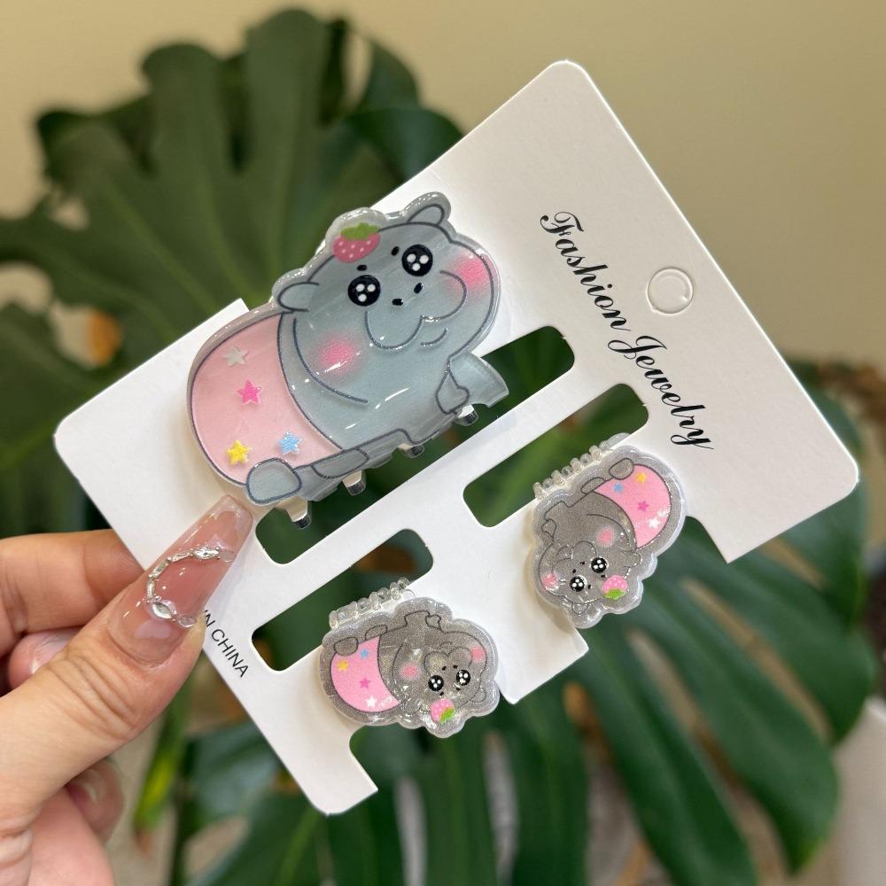 1/3Pcs Flower Small Shark Clip Set Acrylic Cartoon Capybara Hair Clip Miss Hippo Hair Claw  Travel
