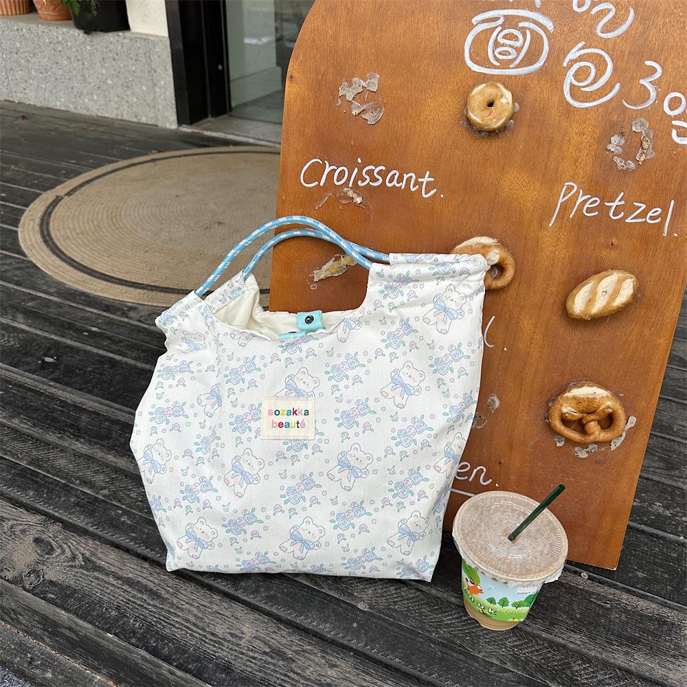 Korean Cartoon Canvas Tote Bag for Women - Large Capacity Handbag for Shopping & Work