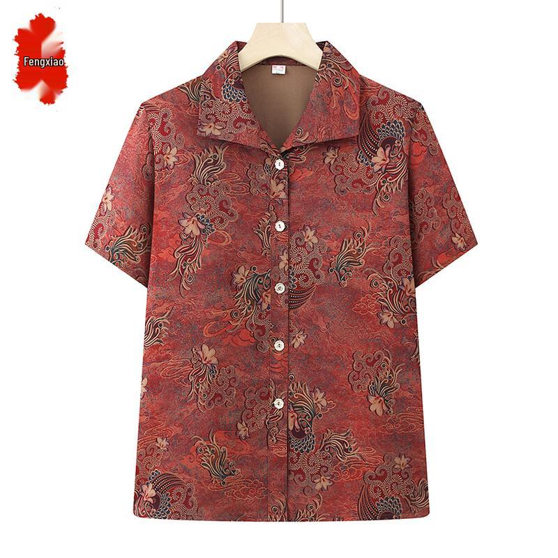Elegant Floral Short-Sleeve Blouse for Mature Women 3XL