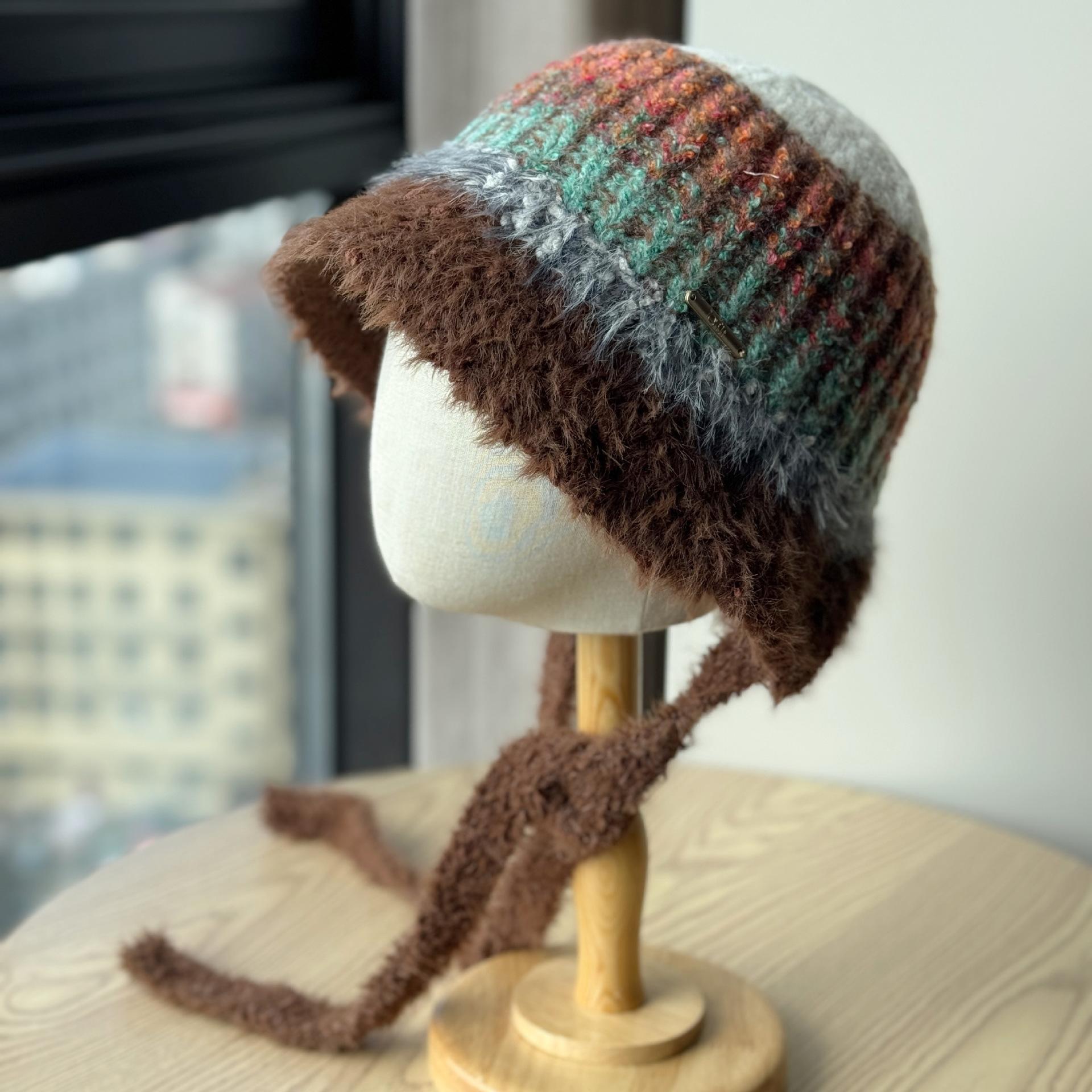 

Новая шапка с большим обхватом головы, плюшевая флисовая вязаная шапка с защитой ушей для женщин, дорожная, в стиле ретро, на все случаи жизни, шапка-ушанка, теплая шерстяная шапка one size