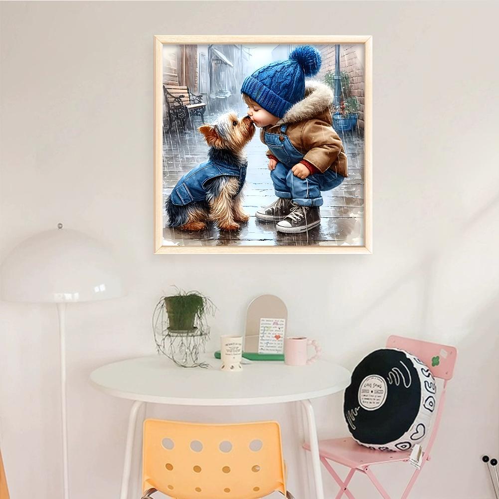 Kit Broderie Completă Fir Bumbac Ecologic 11CT Imprimat Băiat Kit Cusături în Cruce Artă 40x40cm