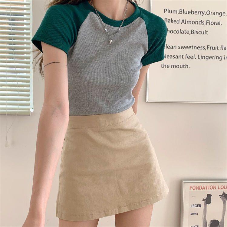High Waist Versatile Skirt Women's Summer Thin Spice Girl Hip-wrapped Short Skirt Anti-light A-word Culottes High Waist Green Asymmetric Wrap Skort