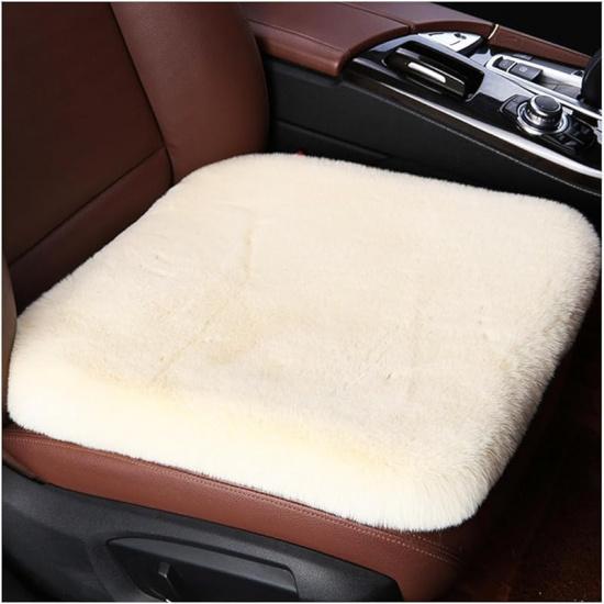 Sheepskin Car Seat Cushion, Comfortable Soft Fur Wool Auto Front Seat Cover, Vehicle Seat Protector Pad For Warm Winter Office Chair, Universal Decor