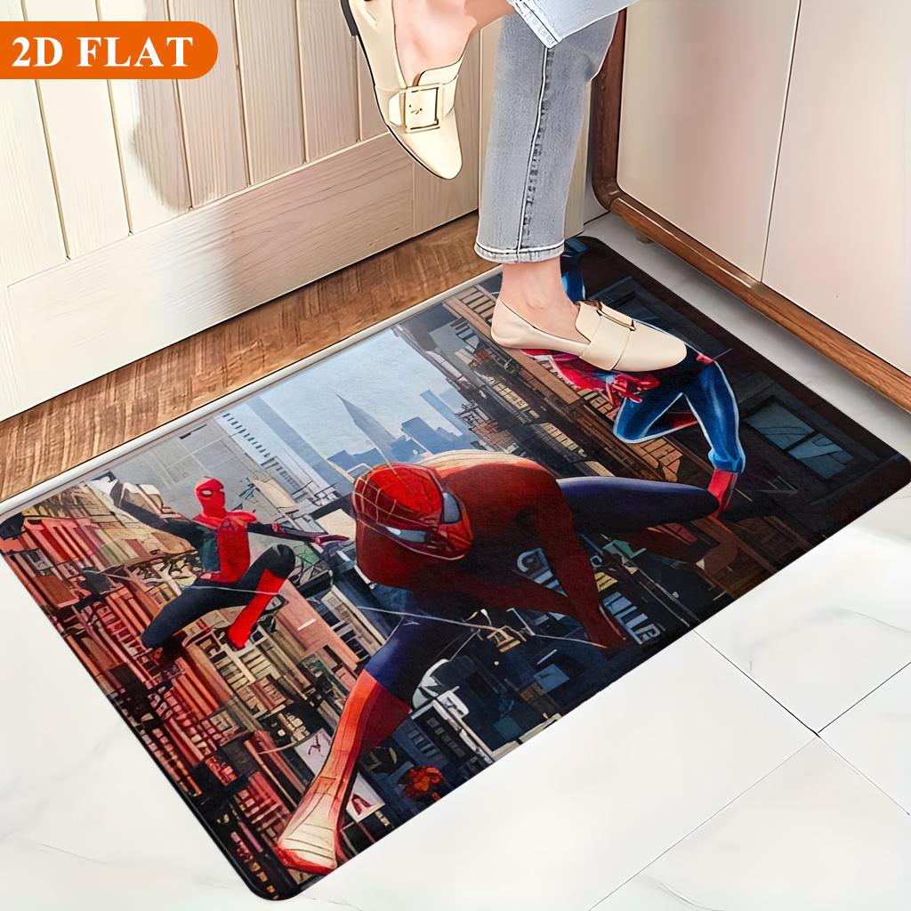 Bath Mat 1pc, Spider for Man Team Up, MARVEL Flannel Rectangular Mat, Bathroom Non-slip Entrance Mat, Fun Door Decoration Mat,