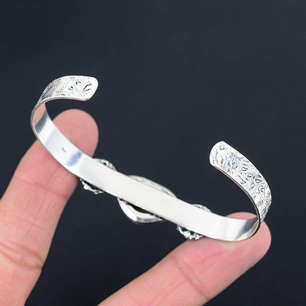 Natural Polychrome Jasper Gemstone Bangle Adjustable 925 Silver For Girls