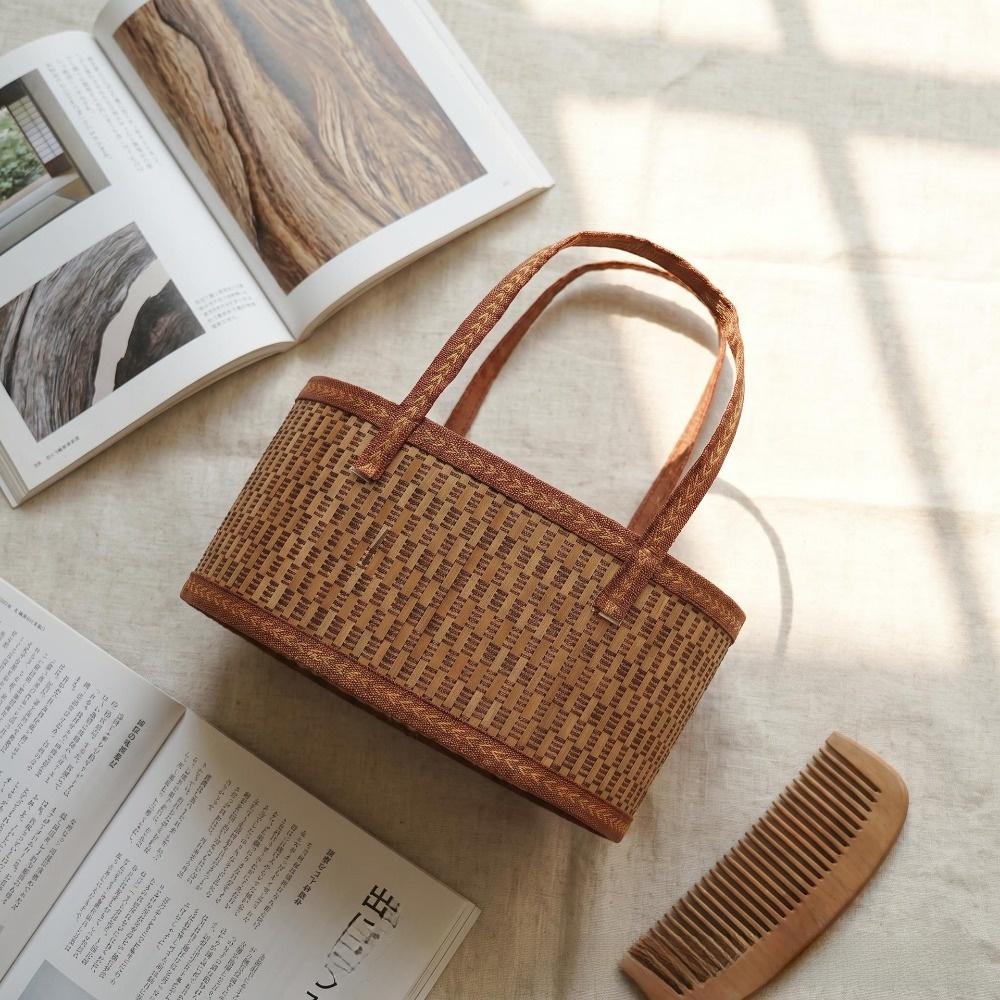 Handwoven Picnic Basket Portable Handles Woven Storage Basket New Bamboo Basket  Market Shopping