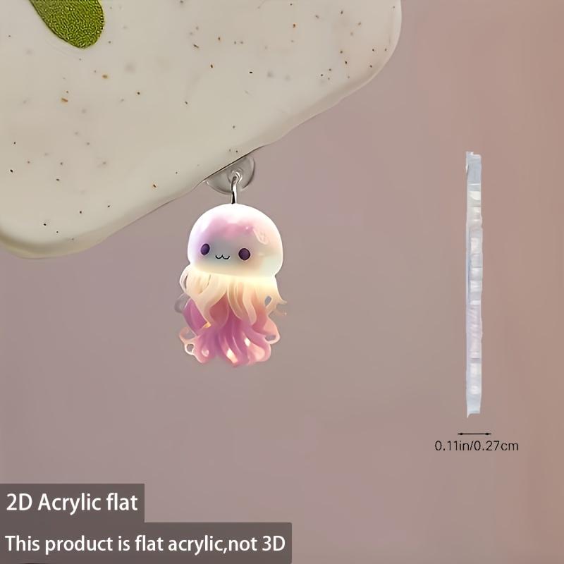 2Dflat, 1pc 2D Cute Jellyfish Theme Mobile Phone Dust Plug: Suitable for IPhone/Type-C Connector - Acrylic Mobile Maintenance, Perfect Holiday Gift