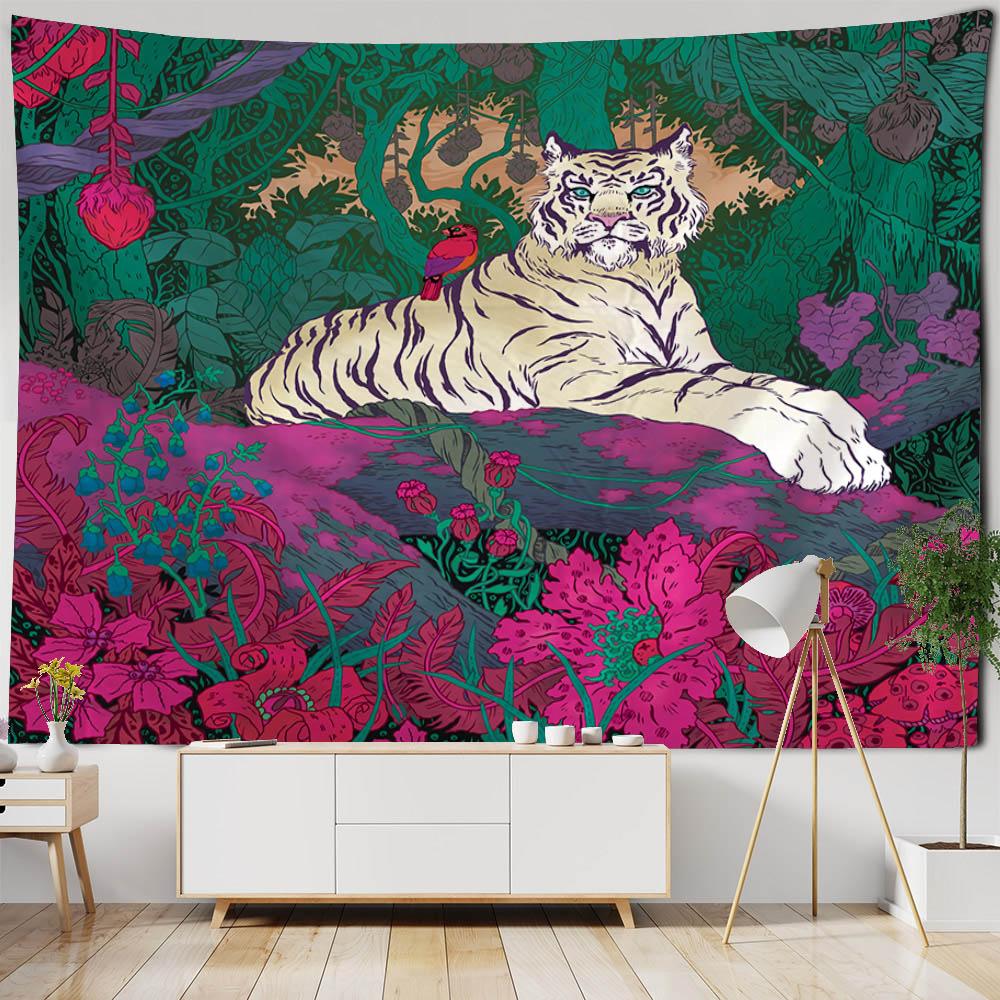 Tiger art tapestry, animal illustration wall hanging cloth, home wall decoration background cloth dormitory living room bedroom