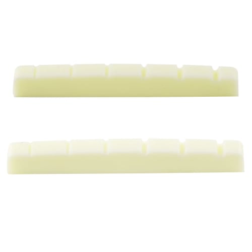 Musiclily Pro 42mm Urea Resin Plastic Pre-Grooved Nuts for 6-String Stratocasters, Flat Bottom, Black (Set of 2)