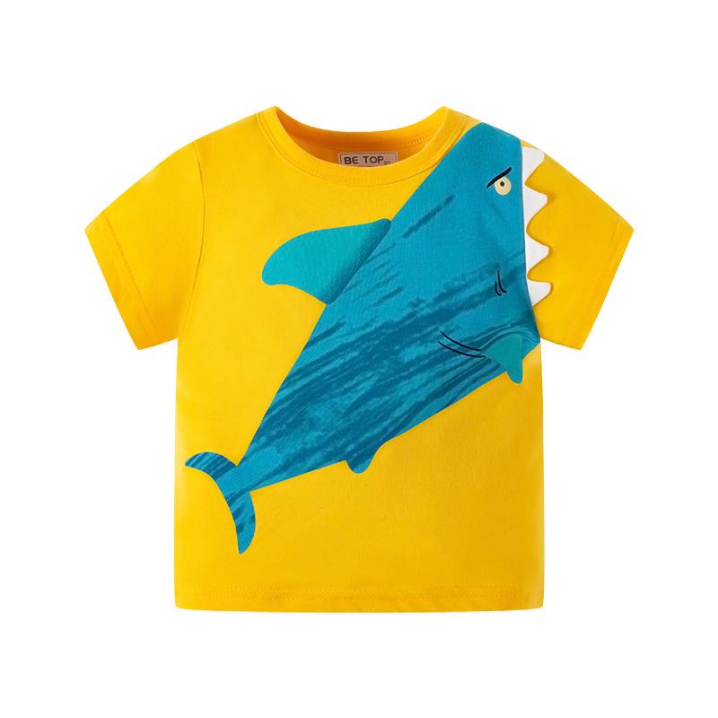Summer Boys Shark Print Cotton T-Shirt - Short Sleeve, Trendy Kidswear 90 cm