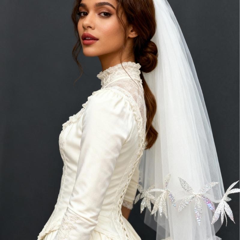 Elegant Puff Veil Bride Tulle HeadVeil Headpiece For Wedding Ceremony Double Layer Veil for Special Event Photography