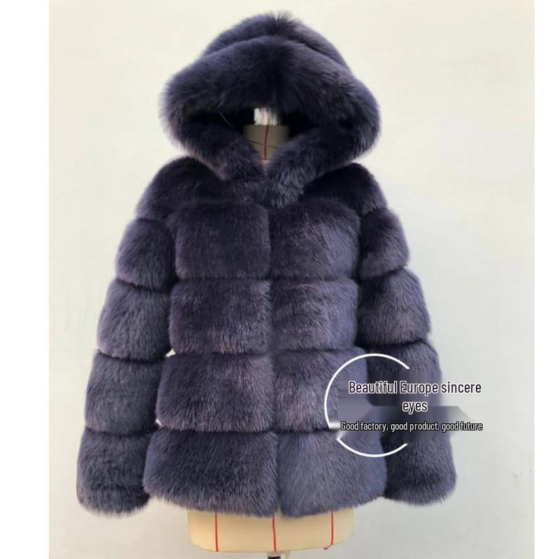 Fox Fur Hooded Women`s Faux Fur