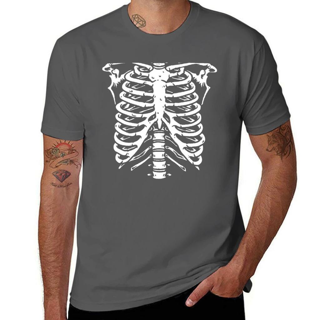 Spooky Ribcage Skeleton Tshirt Relaxed Casual Short Sleeve Tee