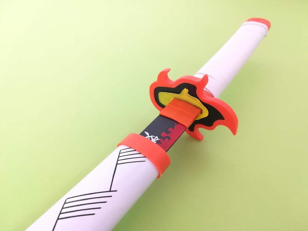 Upgraded Wooden Nichirin Sword, Rengoku Kyojuro, 78cm Short Sword, Demon Slayer, Cosplay, Interior Decoration, Japanese Sword, Katana, Weapon, S839