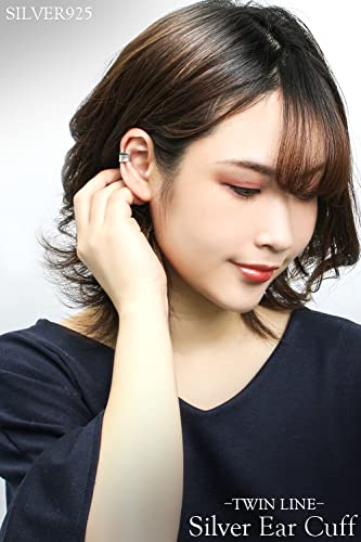 Shinjuku Gin No Kura Reverse Shell Round Twin Line Ear Cuff, Silver 925, Single Ear, Men's, Black, Simple, Non-Pierced Earring