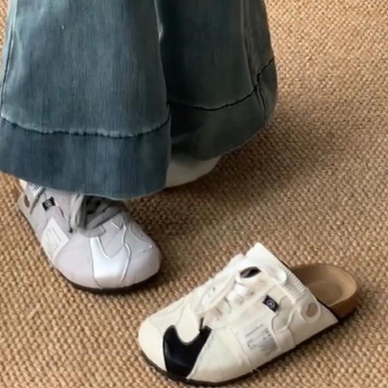 2024 New Fashion Lace-up Color-blocked Round-toe Wear-resistant Shoes for Women Summer New Ballet Style Versatile Slippers