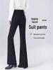 Women's Black High-Waist Micro-Flared Suit Pants - Winter 2026, Velvet-Lined for Petite Figures