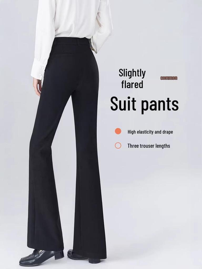Women's Black High-Waist Micro-Flared Suit Pants - Winter 2026, Velvet-Lined for Petite Figures
