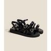 Soft leather flat bottom one-word belt buckle outer wear sandals women's 2025 summer retro casual Roman beach shoes platform